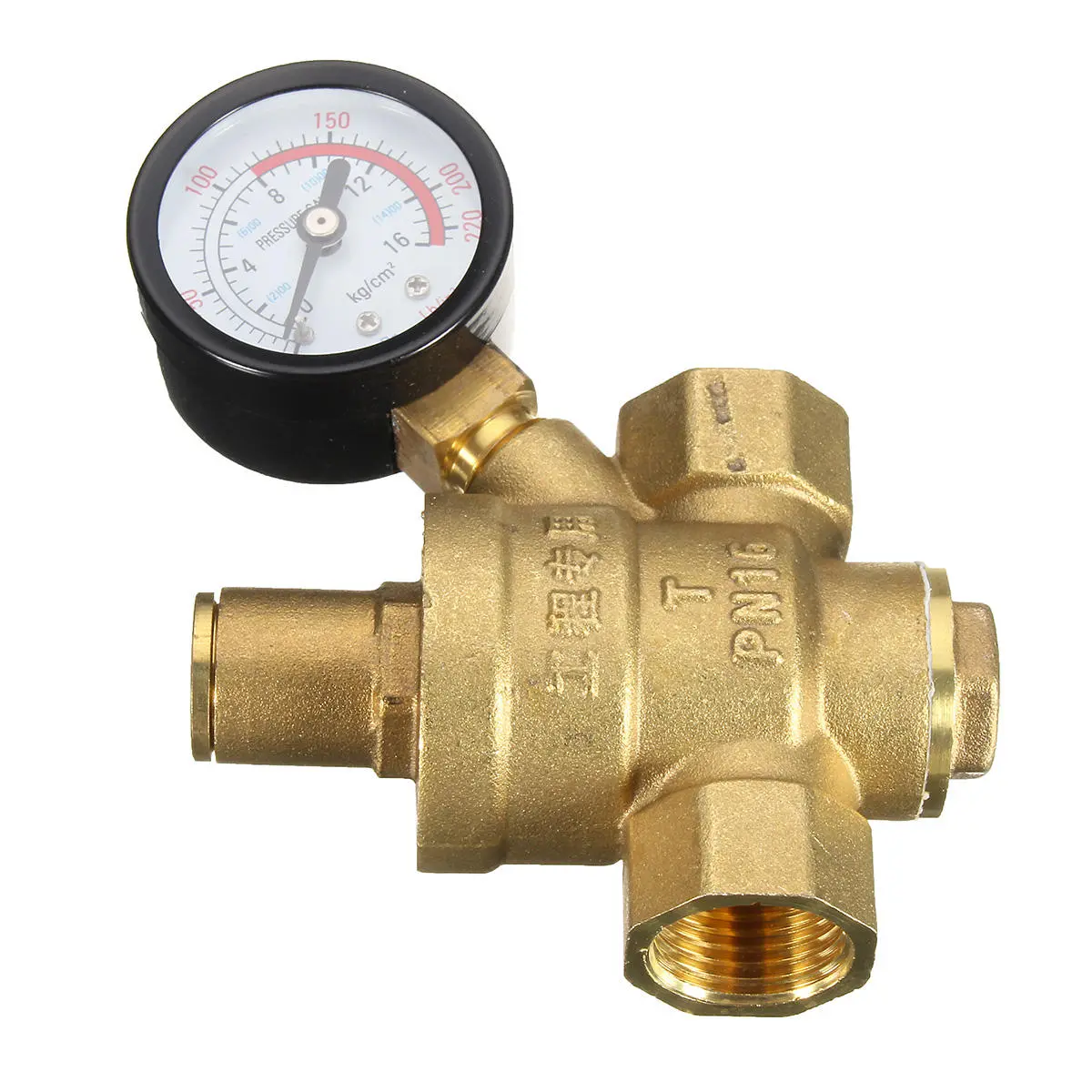 DN20 NPT 1/2 Adjustable Brass Water Pressure Regulator with Gauge Meter - Image 2
