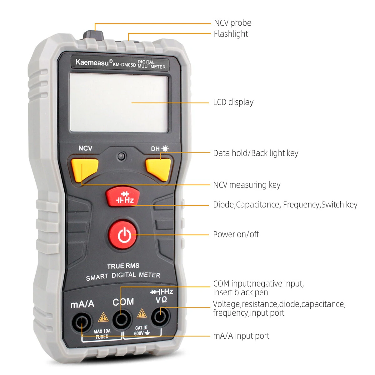 Kaemeasu KM-DM05D Digital Multimeter | Auto-Ranging AC/DC Voltage Current Tester - Image 5
