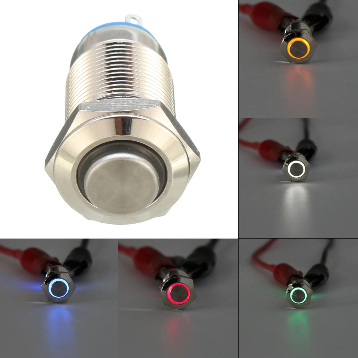 12mm LED Metal Push Button Switch - 2 Set, Silver 4 Pin, Waterproof & Latching - Image 2