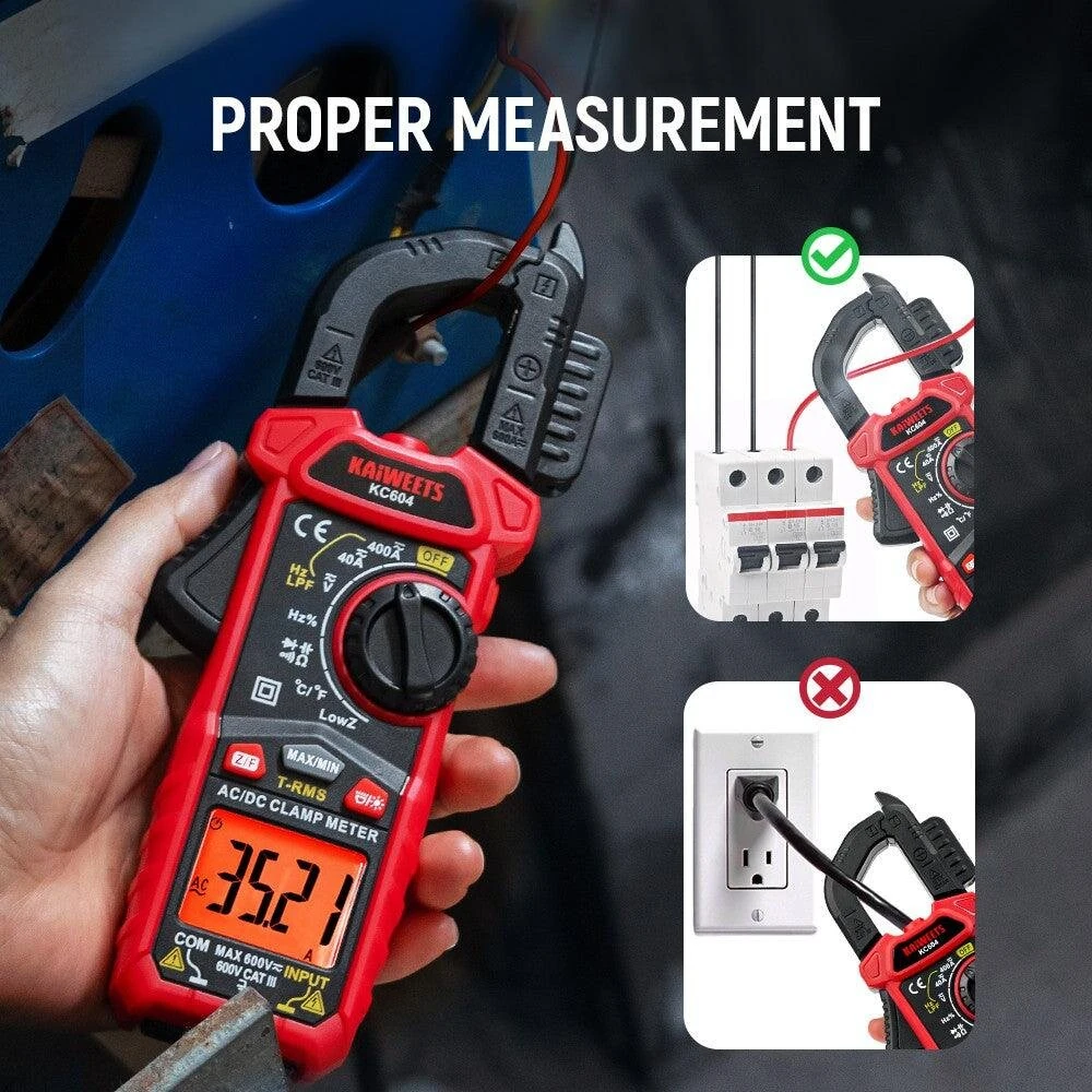 KAIWEETS KC604 Digital Clamp Meter - True-RMS AC/DC Voltage Tester | NCV, Auto Shut-Off, Backlight - Image 2