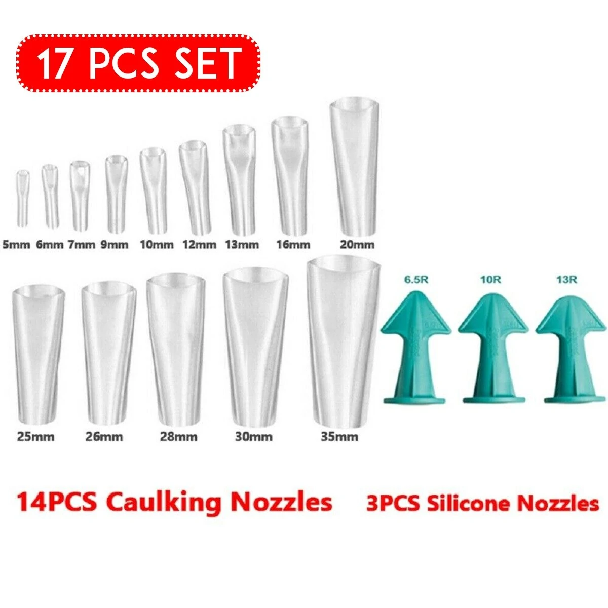 17/19 PCS Silicone Caulking Finisher Tool Set - Nozzles & Spatulas - Image 3