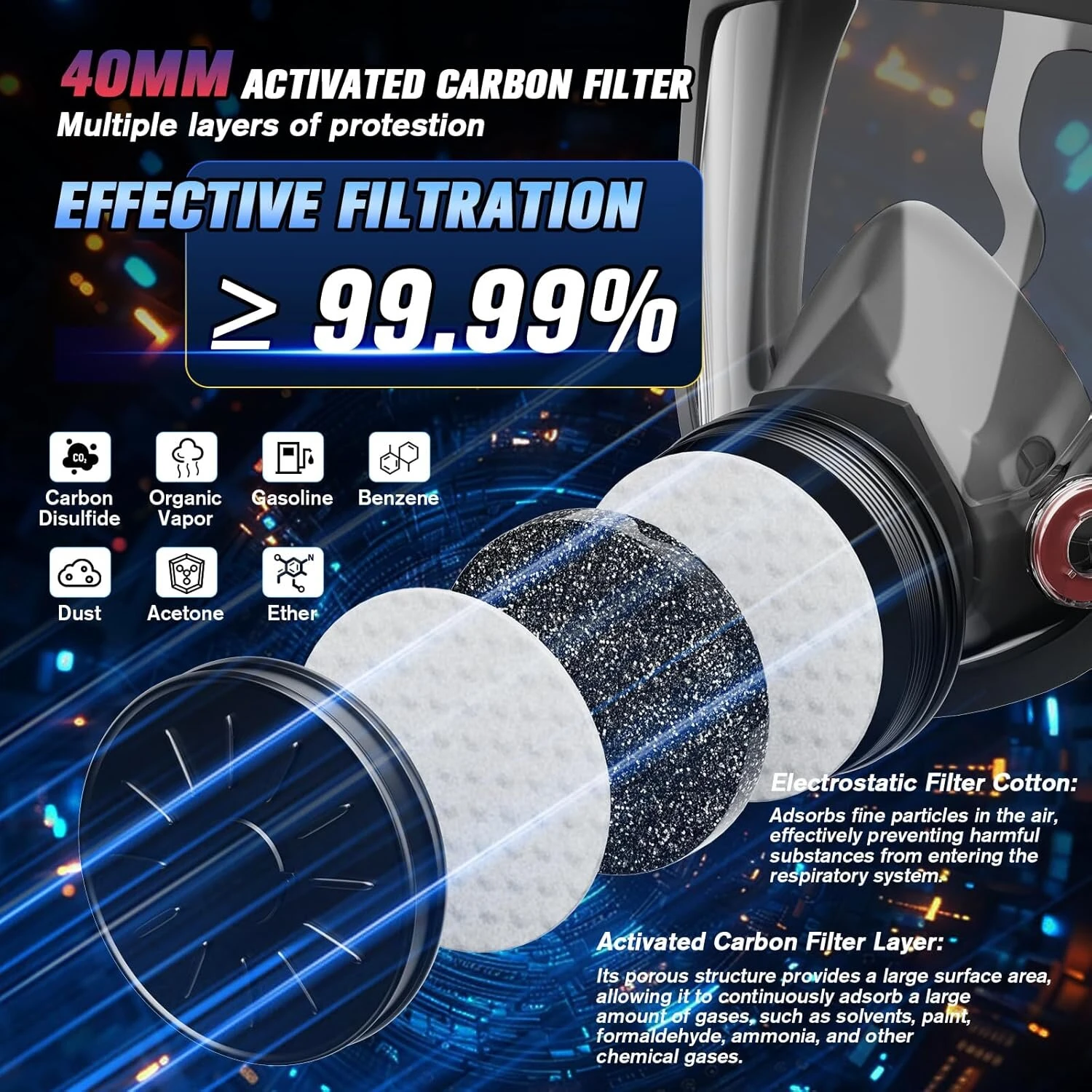 3M 6800 Full Face Respirator Mask - 40mm Gas Mask with Carbon Filter for Chemicals Dust Vapors - Image 4