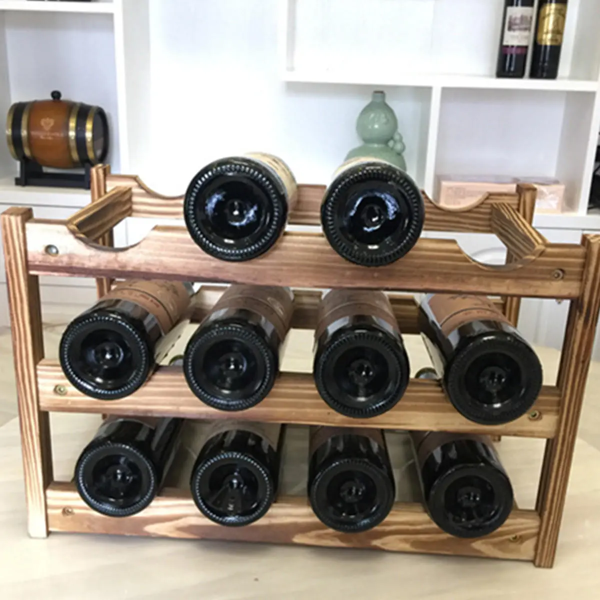 Wooden Wine Rack - 12 Bottle Storage Shelf for Home Bar Cabinet Decor - Image 4