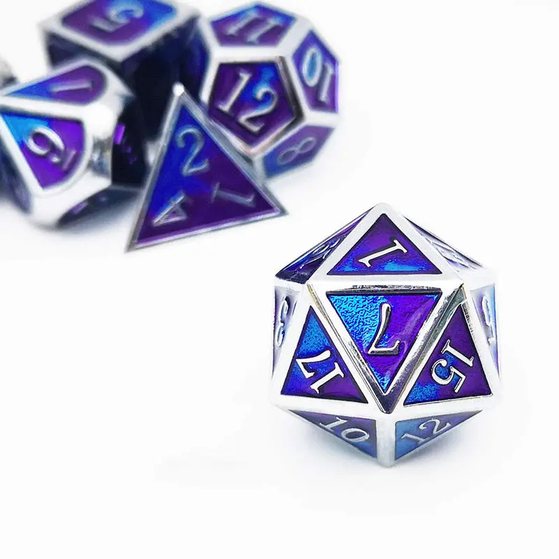 Metal Polyhedral Dice Set - 7Pcs Mixed Color RPG DND Dice with Velvet Bag | Zinc Alloy - Image 2