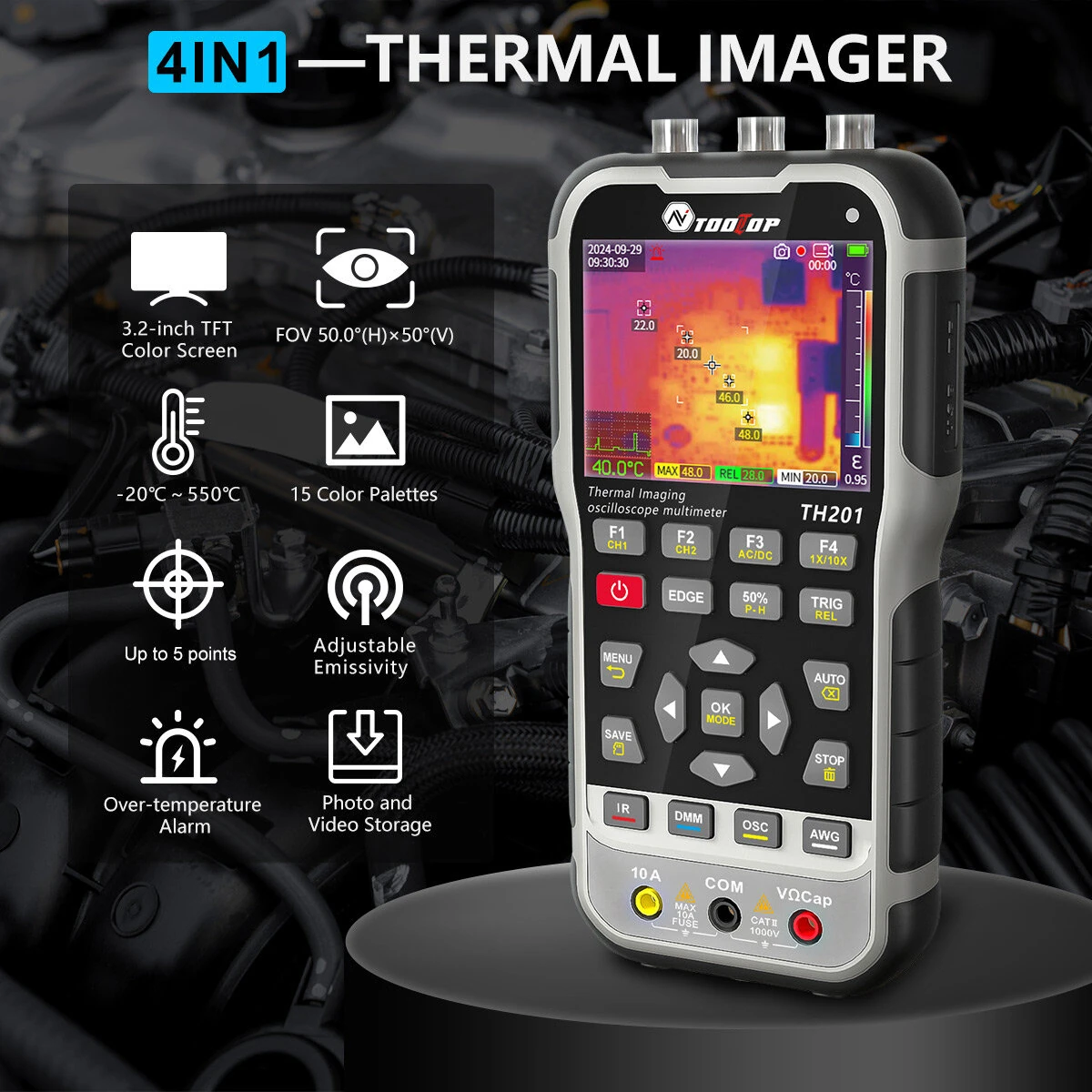 AV TOOLTOP TH201 4-in-1 Digital Oscilloscope | 70MHz 2CH | Thermal Camera & Multimeter - Image 5