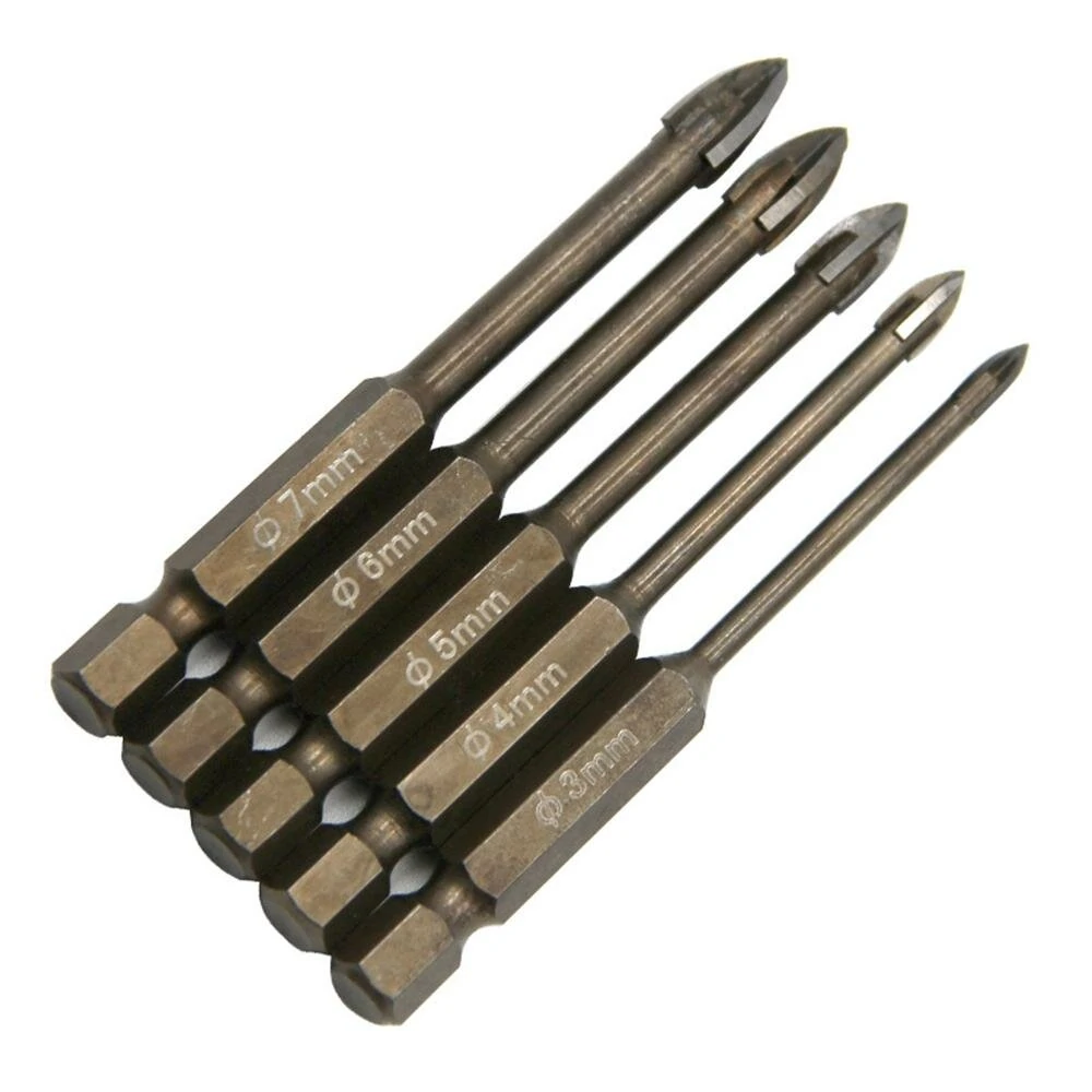 5pcs 3-7mm Cross Glass & Ceramic Drill Bit Set - Hex Shank Hole Saw - Image 2