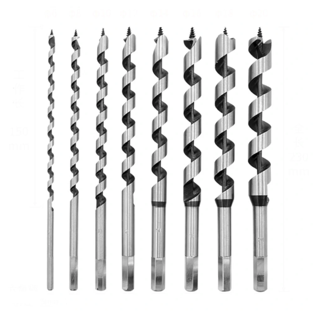 8Pcs 230mm Hexagonal Carbon Steel Auger Bit Set | Woodworking Drill Kit in Wooden Case - Image 4