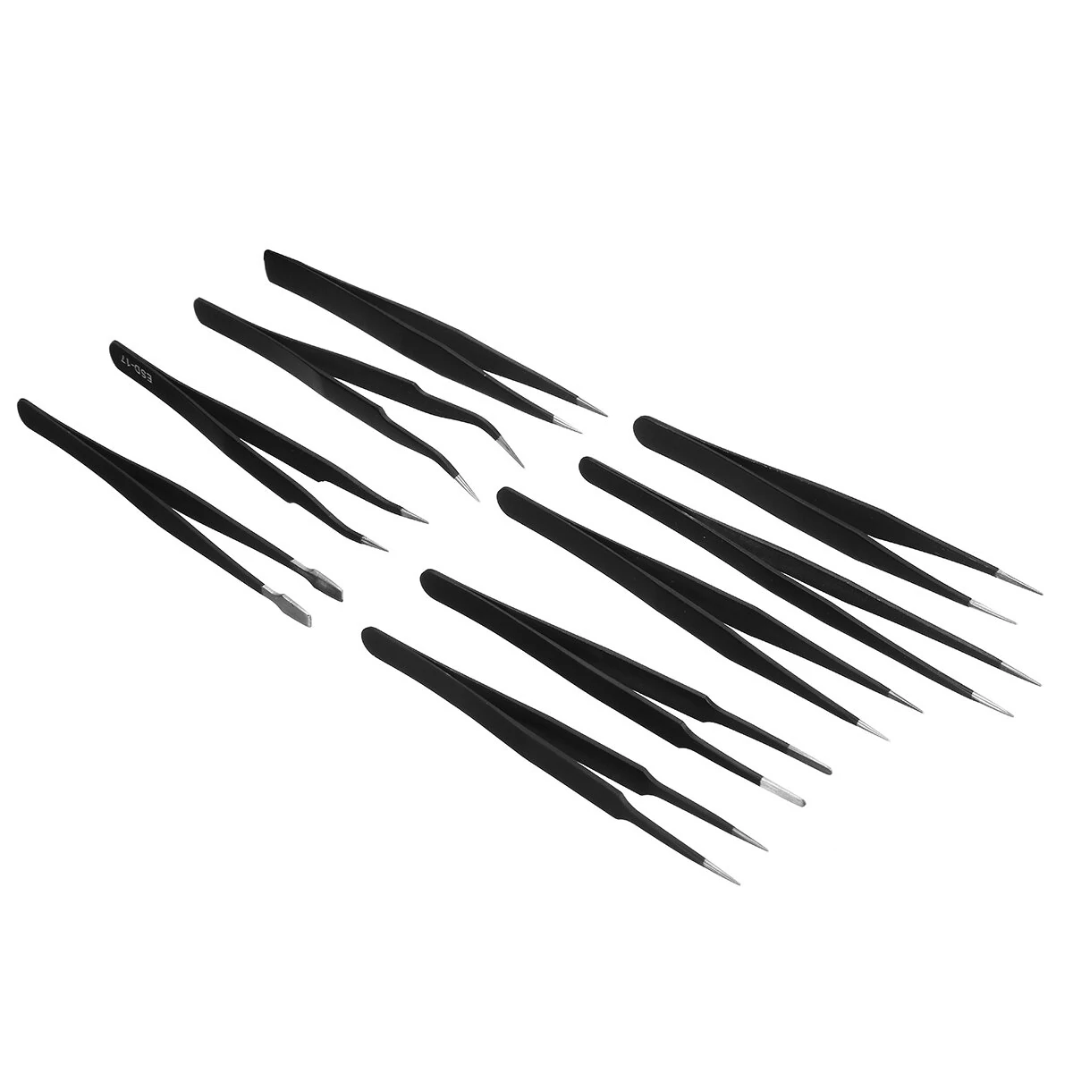 Precision Tweezers Kit - 9Pcs Curved & Straight Steel Tips for Soldering - Image 4