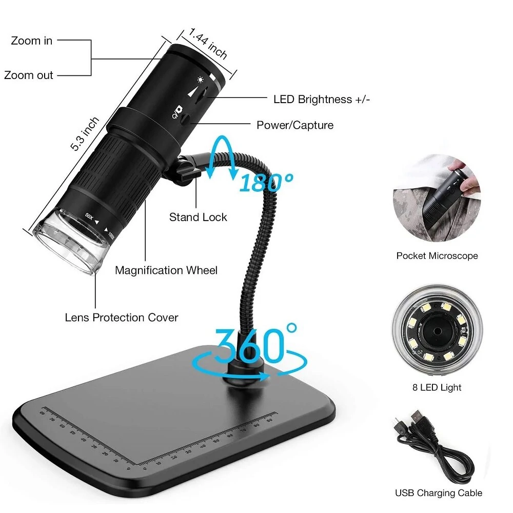 Wireless Digital Microscope 50X-1000X | USB HD Inspection Camera with Stand for Phone PC - Image 2