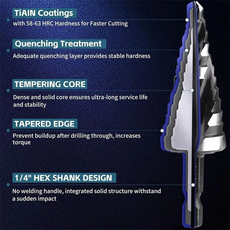 High Speed Steel Titanium Step Drill Bit Set - 3PCS Hex Shank for Metal - Image 4