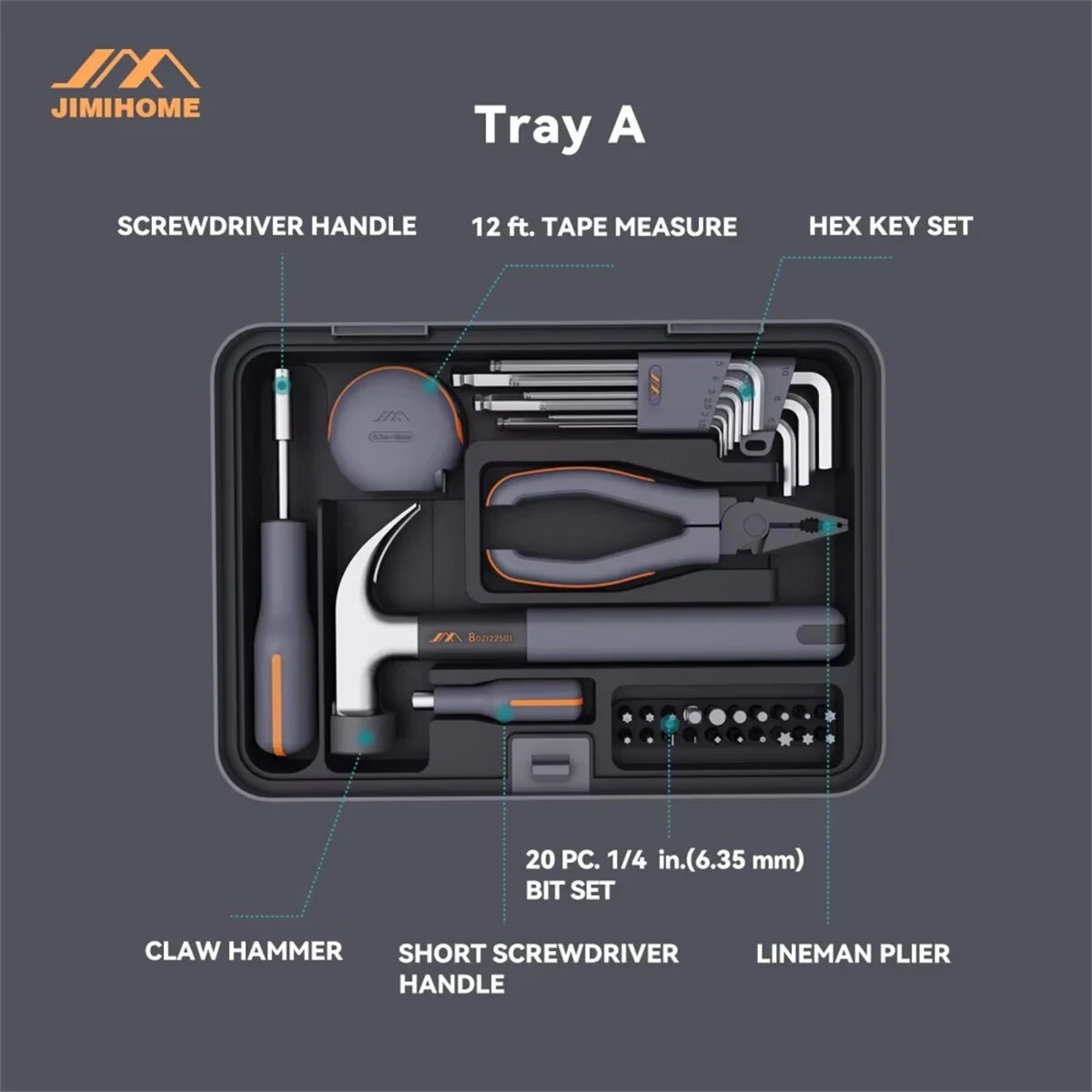 JIMIHOME X2-AB Home Combination Tool Box | Layered DIY & Repair Tools Kit - Image 4