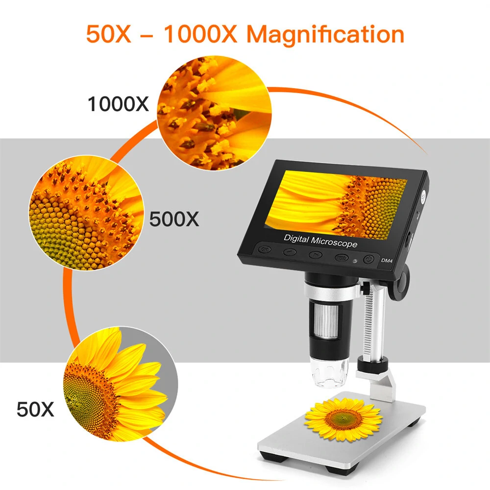 DM4 1000X Digital Microscope - 4.3 HD LCD with 32GB Card & Metal Bracket - Image 3