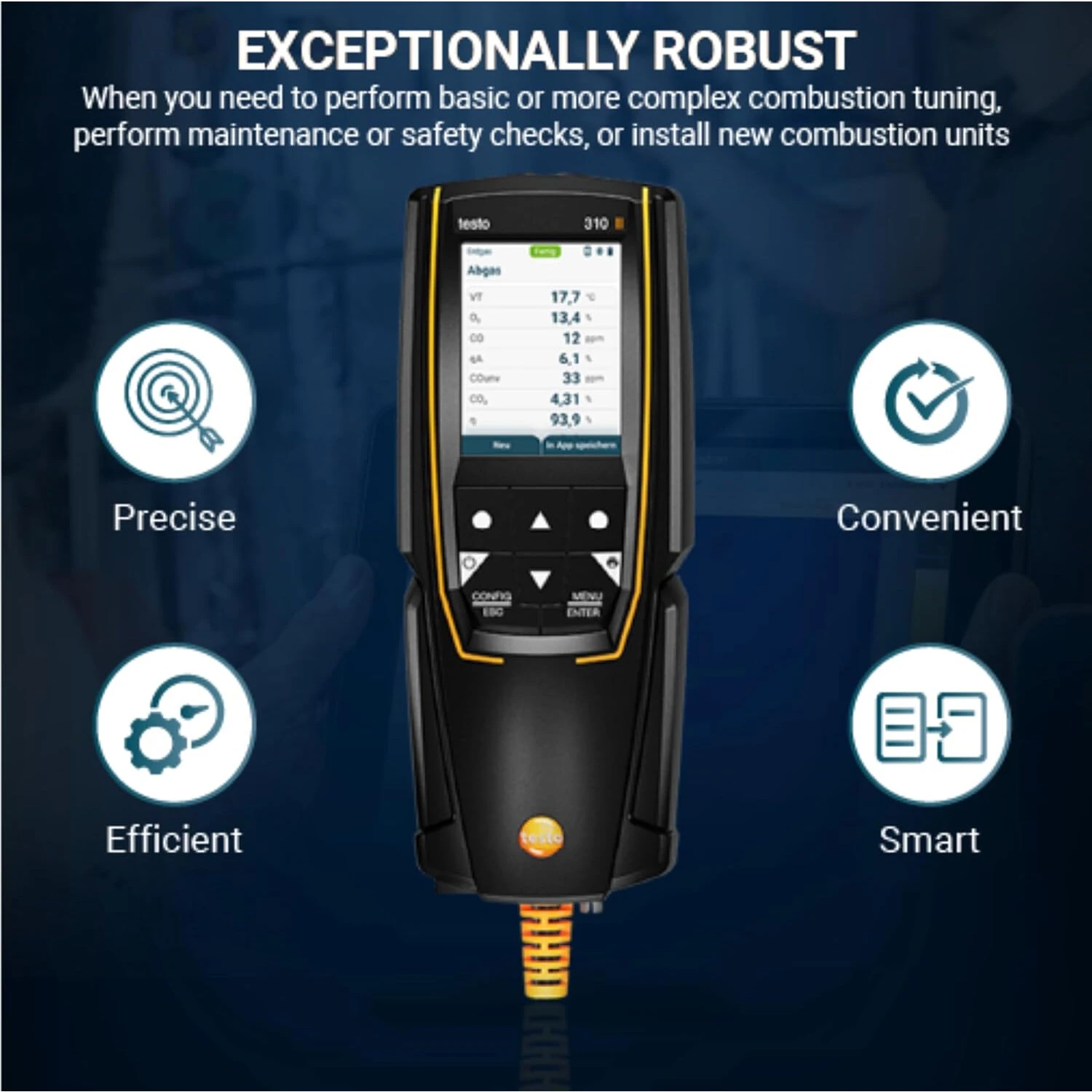 Testo 310 II Combustion Analyzer | Flue Gas, Temperature & Pressure Tester | HVAC Gas Leak Detector with Smart App - Image 5