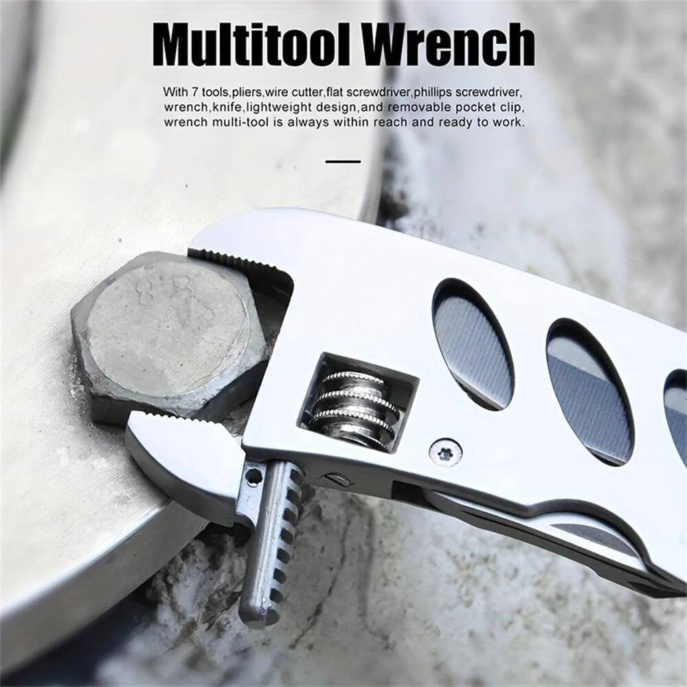 6-in-1 Stainless Steel Multitool - Folding Wrench, Screwdriver & Knife | Camping & Survival Tool - Image 3