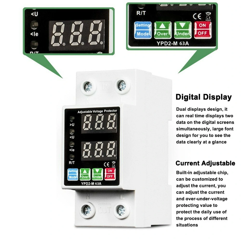 40A-63A Automatic Reclosing Protector | Over/Under Voltage & Overcurrent Protection | Dual Digital Display - Image 5