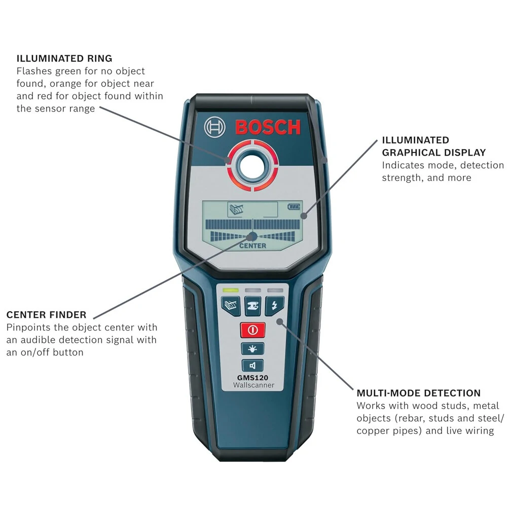GMS120 Digital Wall Scanner | Multi-Mode Detection for Wood, Metal & Live Wires - Image 2