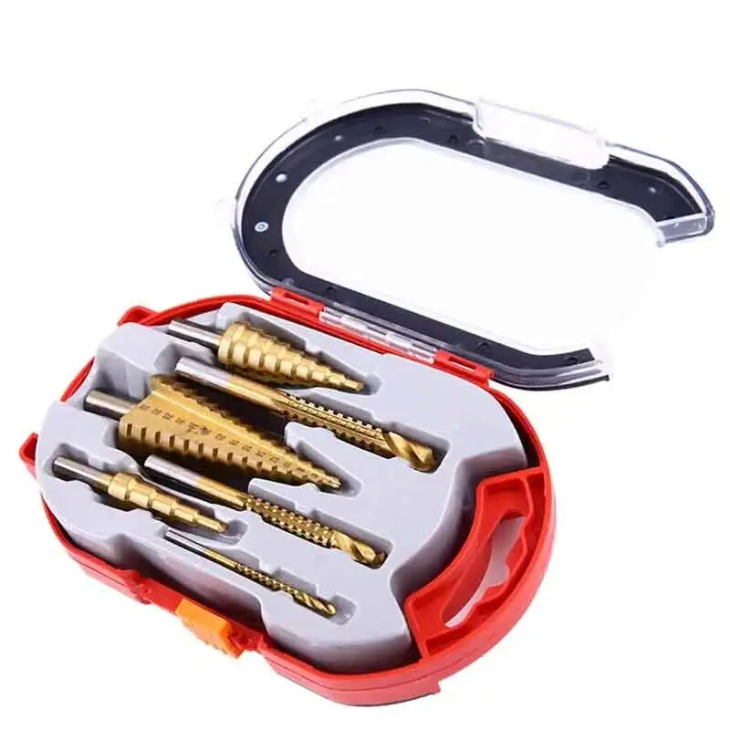 6PCS Titanium Coated Step Drill Bits Set - High-Speed Steel 4-32mm for Metal Wood Plastic - Image 3