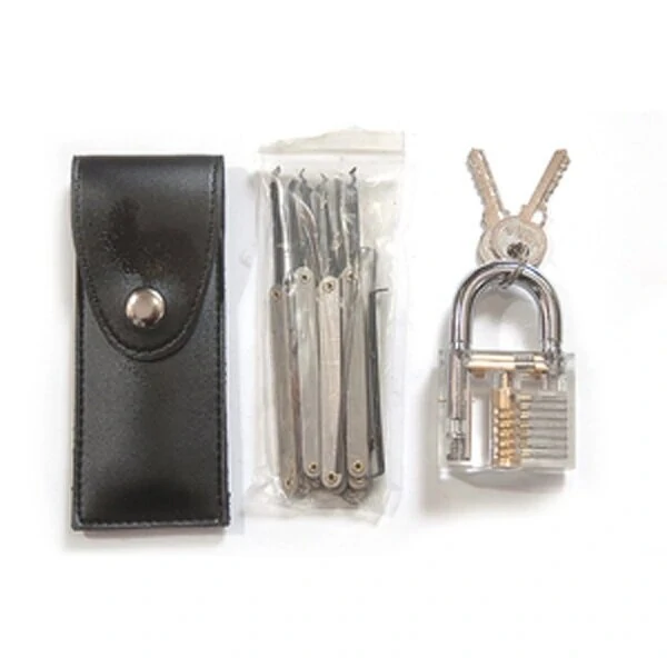 Practice Padlock with 12 Lock Picks & Key Extractor Tools - Transparent - Image 4