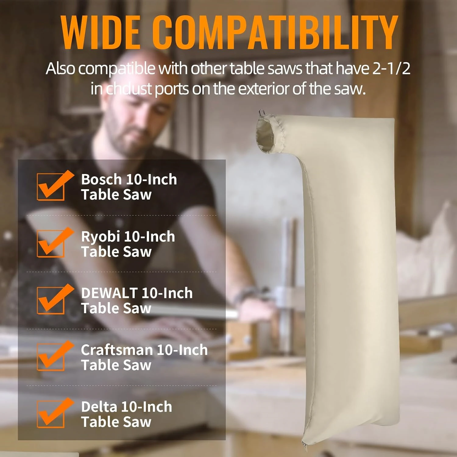 Extra Large Table Saw Dust Bag - Fits 10 Inch Saws with 2.5 Inch Port - Image 4