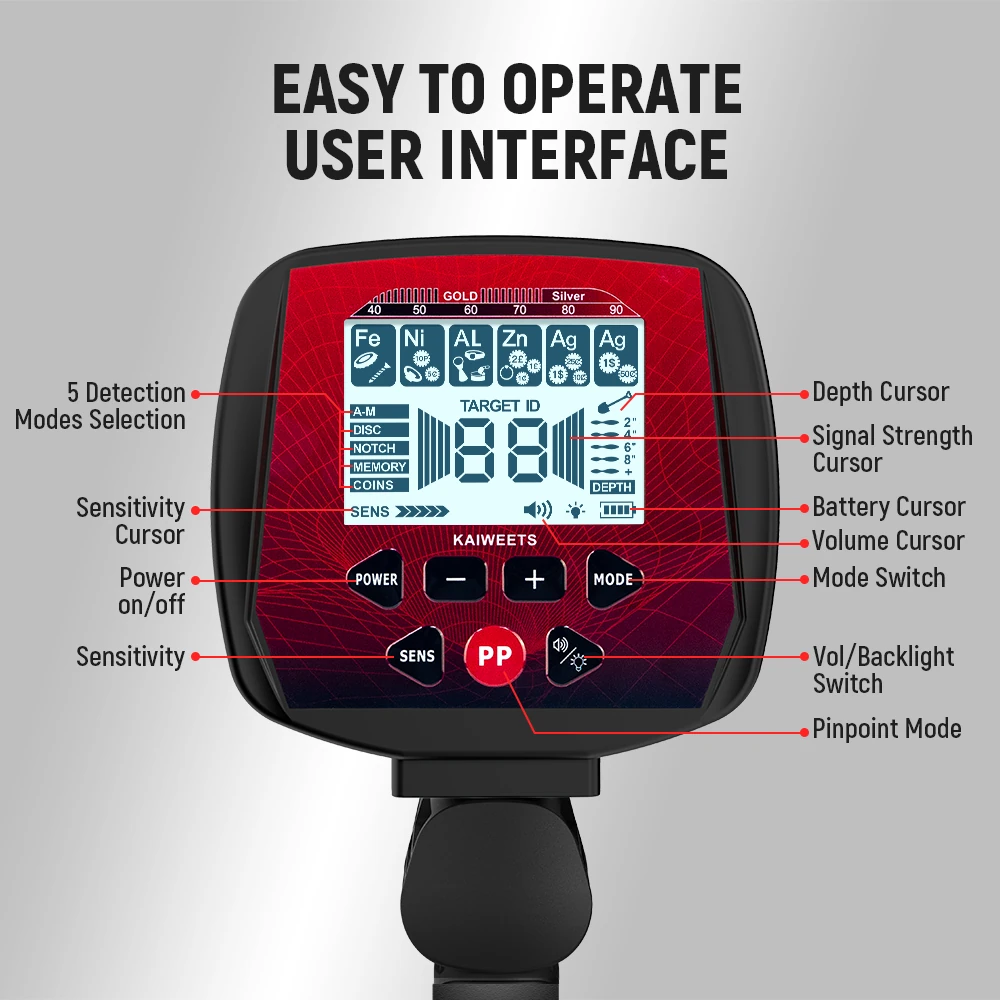 KAIWEETS EXPLORER X Professional Metal Detector | 6 Modes IP68 Waterproof - Image 2