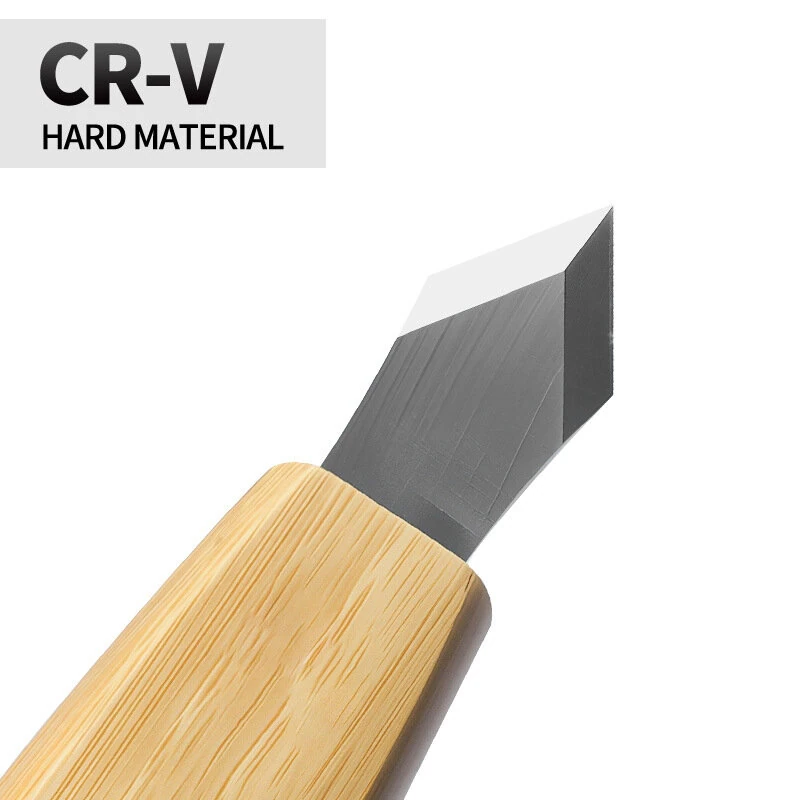 Wood Carving Knife - CR-V Steel Blade 60° Angle - 154mm Length - Ergonomic Wooden Handle - Image 4