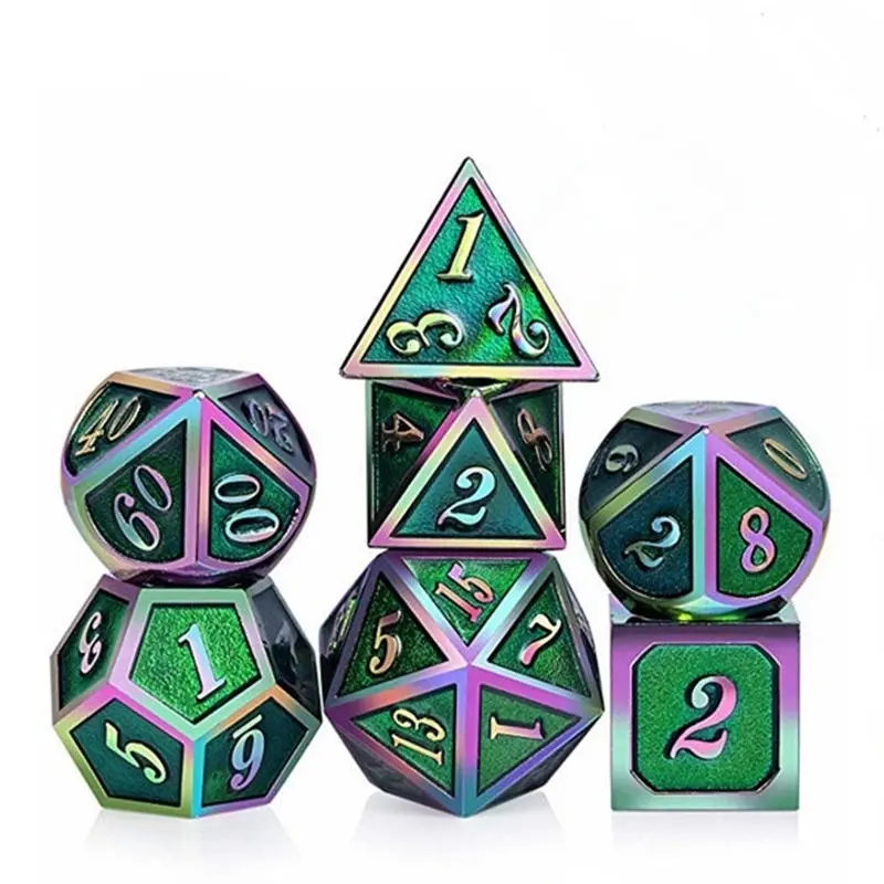 Rainbow Edge Metal Dice Set - 7Pcs with Bag for D&D RPG Tabletop Games - Image 3