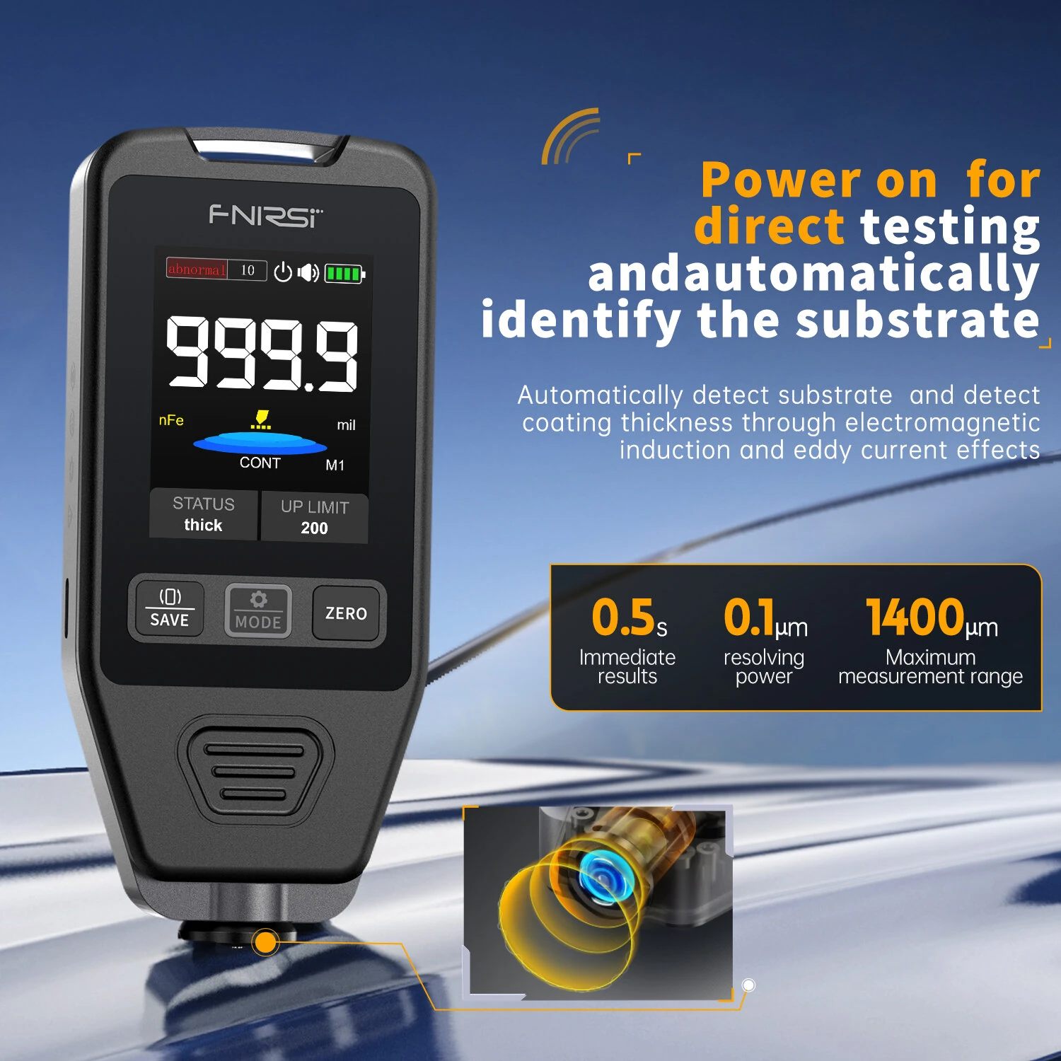 FNIRSI CTG-20 Car Paint Thickness Gauge | 0-1400um for Metal & Putty | Fe nFe Fe+Zn Modes - Image 5