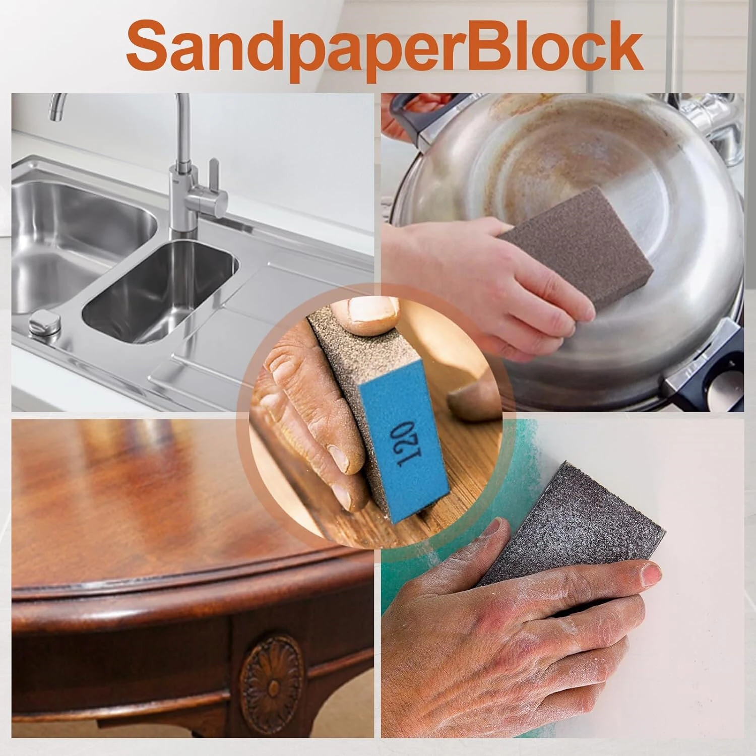 8pcs Washable Sanding Sponges | Assorted Grits 60-220 | For Wood Metal Drywall - Image 5