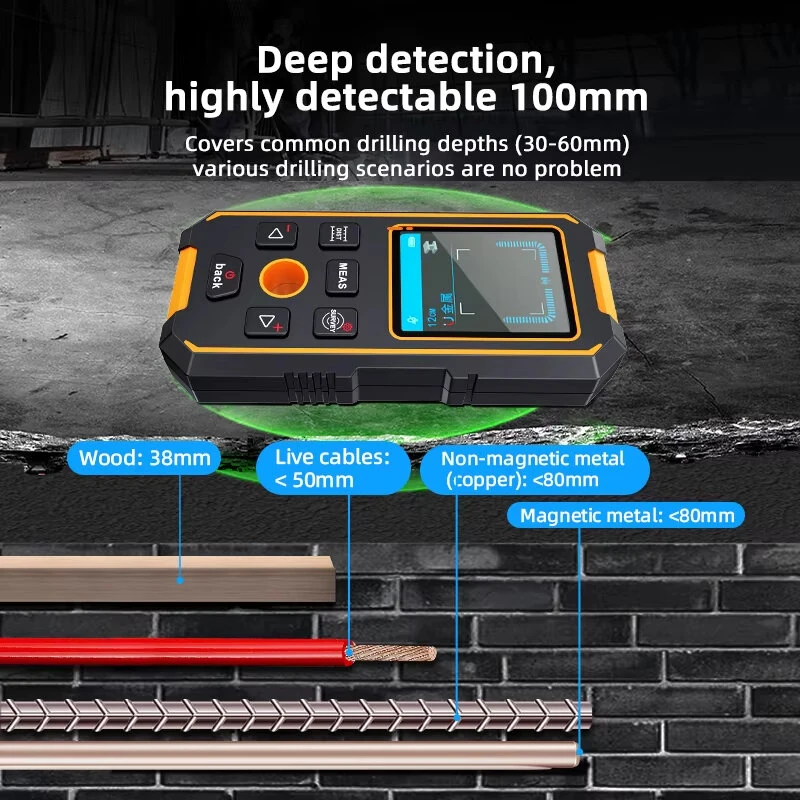 NOYAFA NF-513S Wall Metal Detector | 40m Laser Distance Meter | AC Wire & Pipe Probe | IP54 Compact Design - Image 5