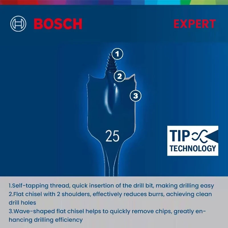 Bosch Expert Series Wood Drill Bit Set - 13pcs 152mm Flat Milling Selfcut | Hex Shank - Image 3