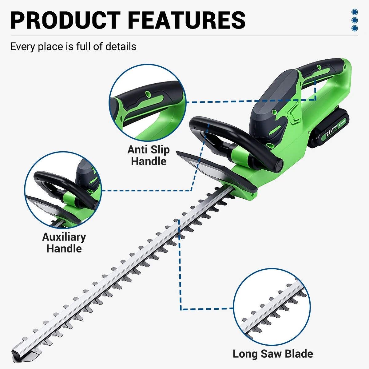 Drillpro Cordless Hedge Trimmer 21V 510mm Blade - Compatible with Makita Battery | 16mm Branch Capacity - Image 5