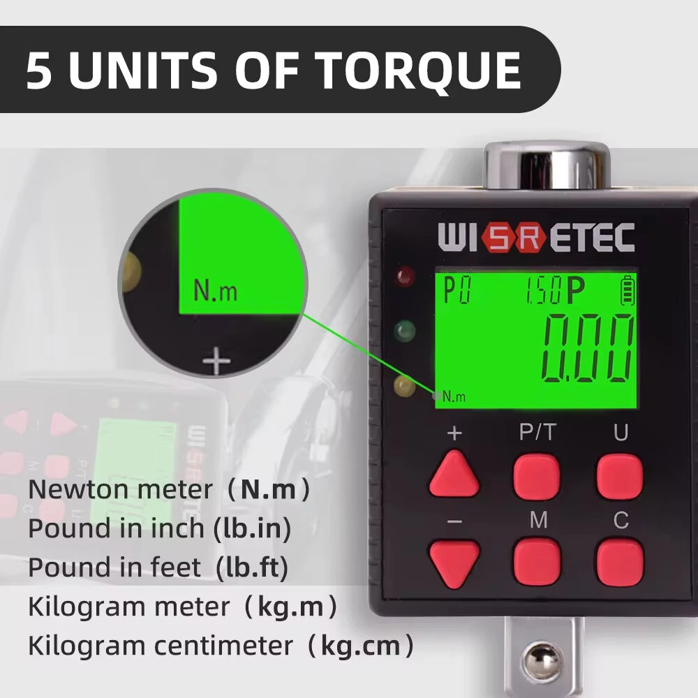 Digital Torque Meter 0.1-340 N.m - Adjustable Electronic Adapter | Large Backlit Display & Bidirectional - Image 3