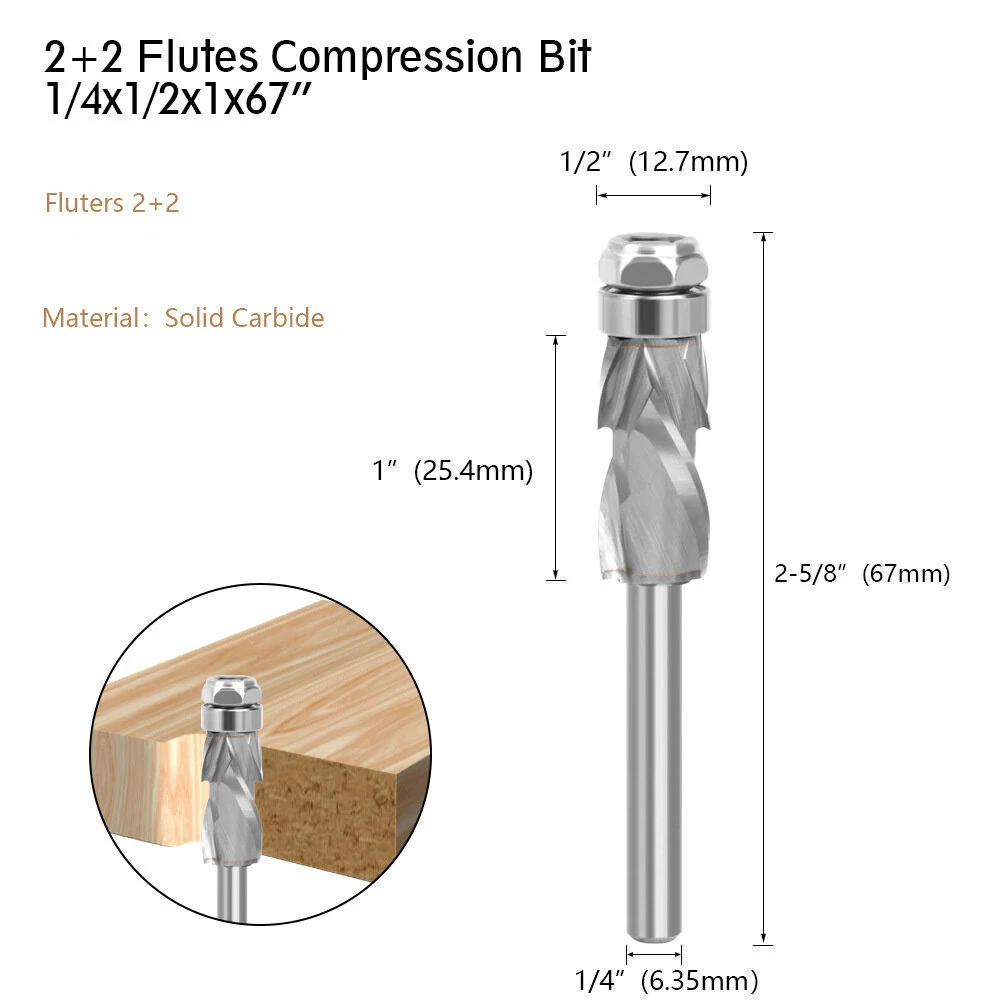 LAVIE 1/4 Shank Spiral Compression Router Bit - Top Bearing Flush Trim & Carving - Image 3