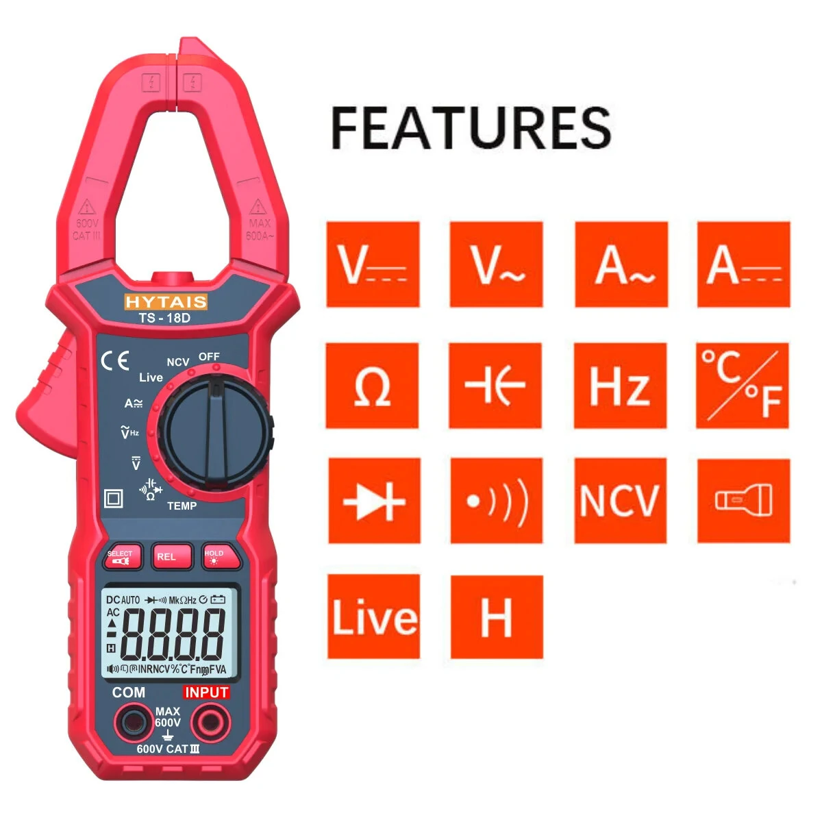 Fluke TS-18D True RMS Clamp Meter - 6000 Count Multimeter | AC/DC Voltage Tester - Image 3