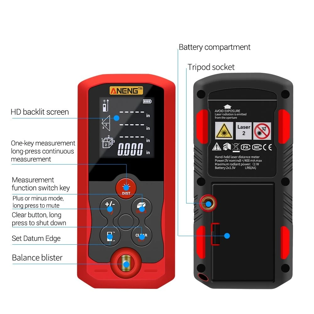 ANENG J01 Laser Distance Meter - 40M Range Finder | Area Volume Meter - Image 4