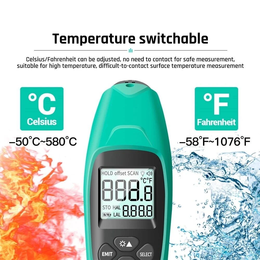 ANENG TH02A Digital Infrared Thermometer | -50 to 580°C Laser Pyrometer | LCD Display - Image 4