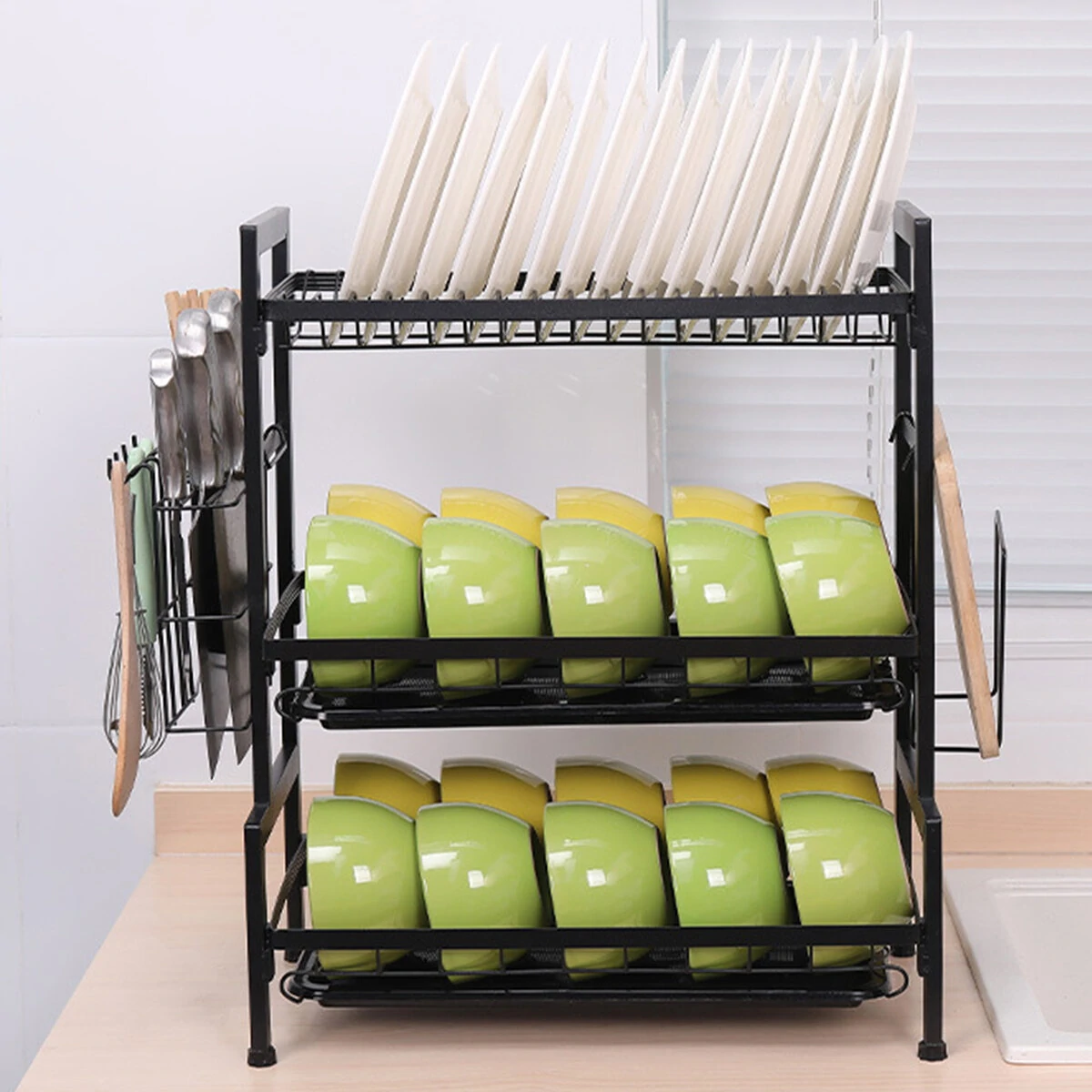 Three-tier Kitchen Storage Rack | Multi-function Dish Rack & Cabinet - Image 5