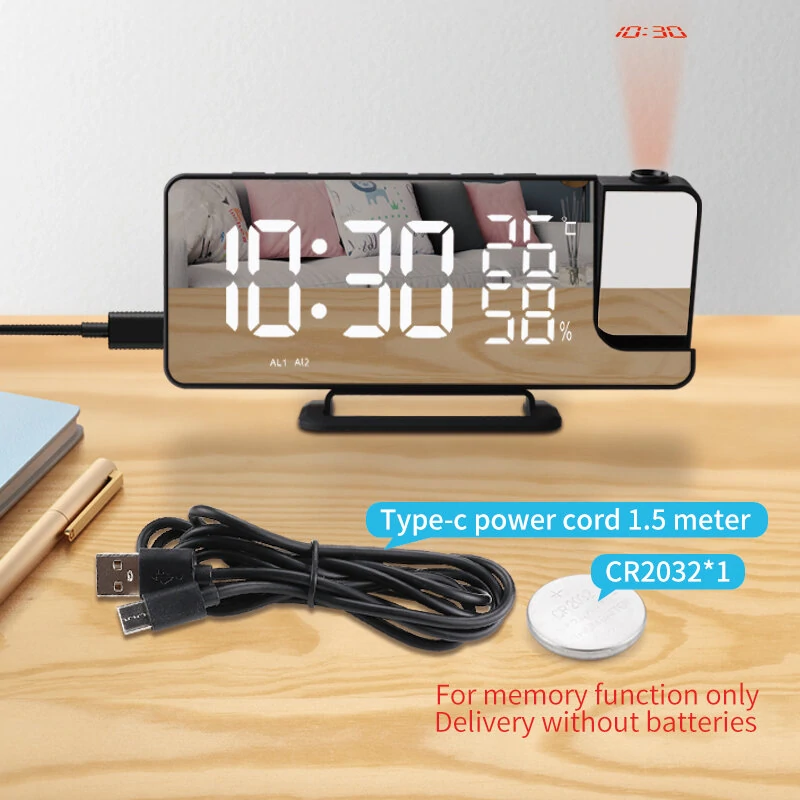 TS-9210-TFM-HW-R Alarm Clock | Time Projection, Radio, Temperature & Humidity Display - Image 4