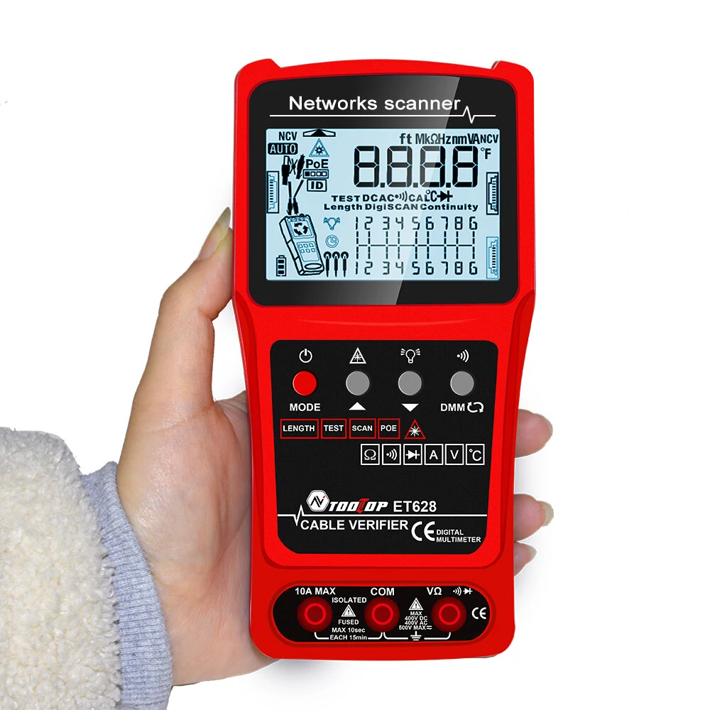 TOOLTOP 3-in-1 Network Cable Tester | Multimeter + Toner | Length & Voltage - Image 5