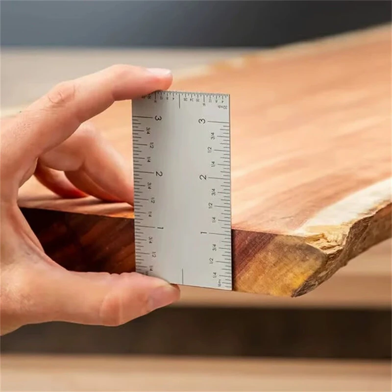 Stainless Steel Square Edge Ruler | 8.9 x 5 cm Compact Measuring Tool | Metric & Inch Markings - Image 2