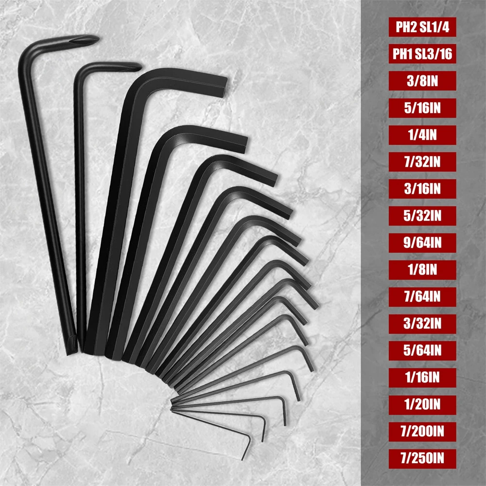 Heat-Treated Steel Allen Wrench Set - 31-Piece SAE & Metric Hex Keys - Black-Oxide Finish - Image 4