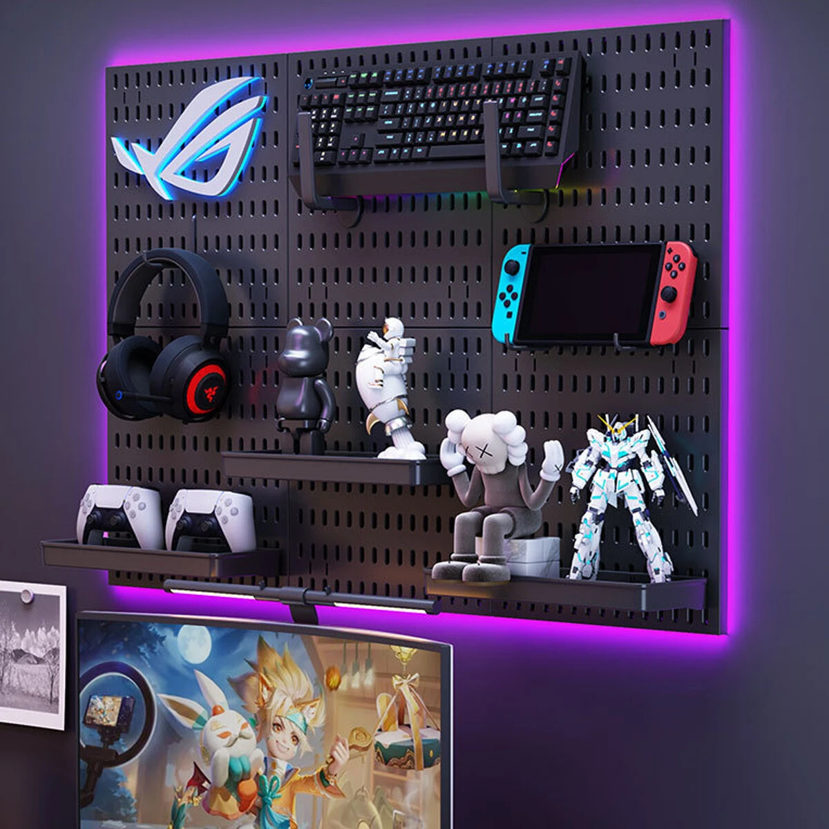 Multifunctional Pegboard Wall Organizer 30x30cm | Heavy Load Modular Design | Gaming Storage Hooks & Shelves - Image 2