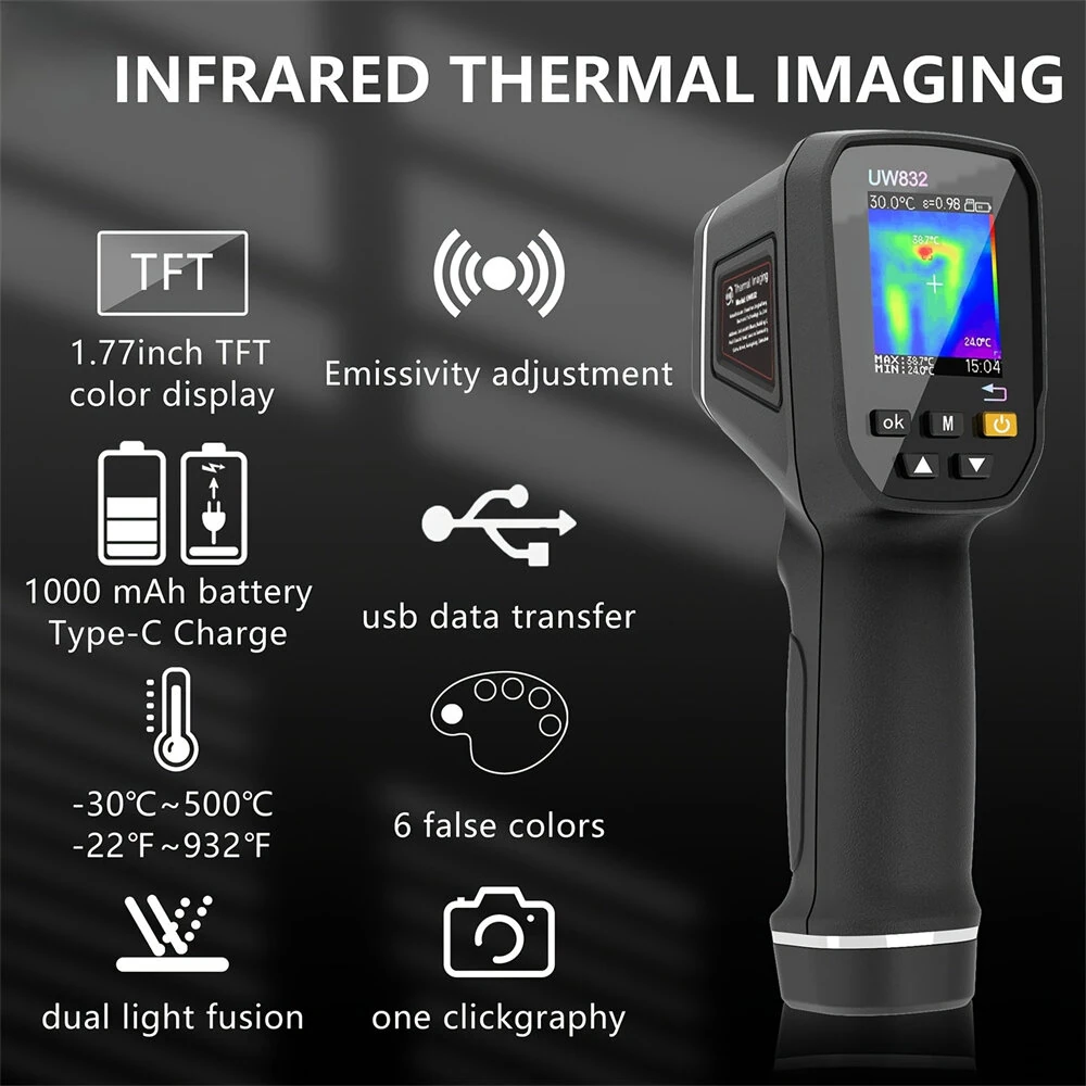 Handheld Thermal Imaging Camera | 32x32 IR Resolution | 6 Color Palettes & USB - Image 2