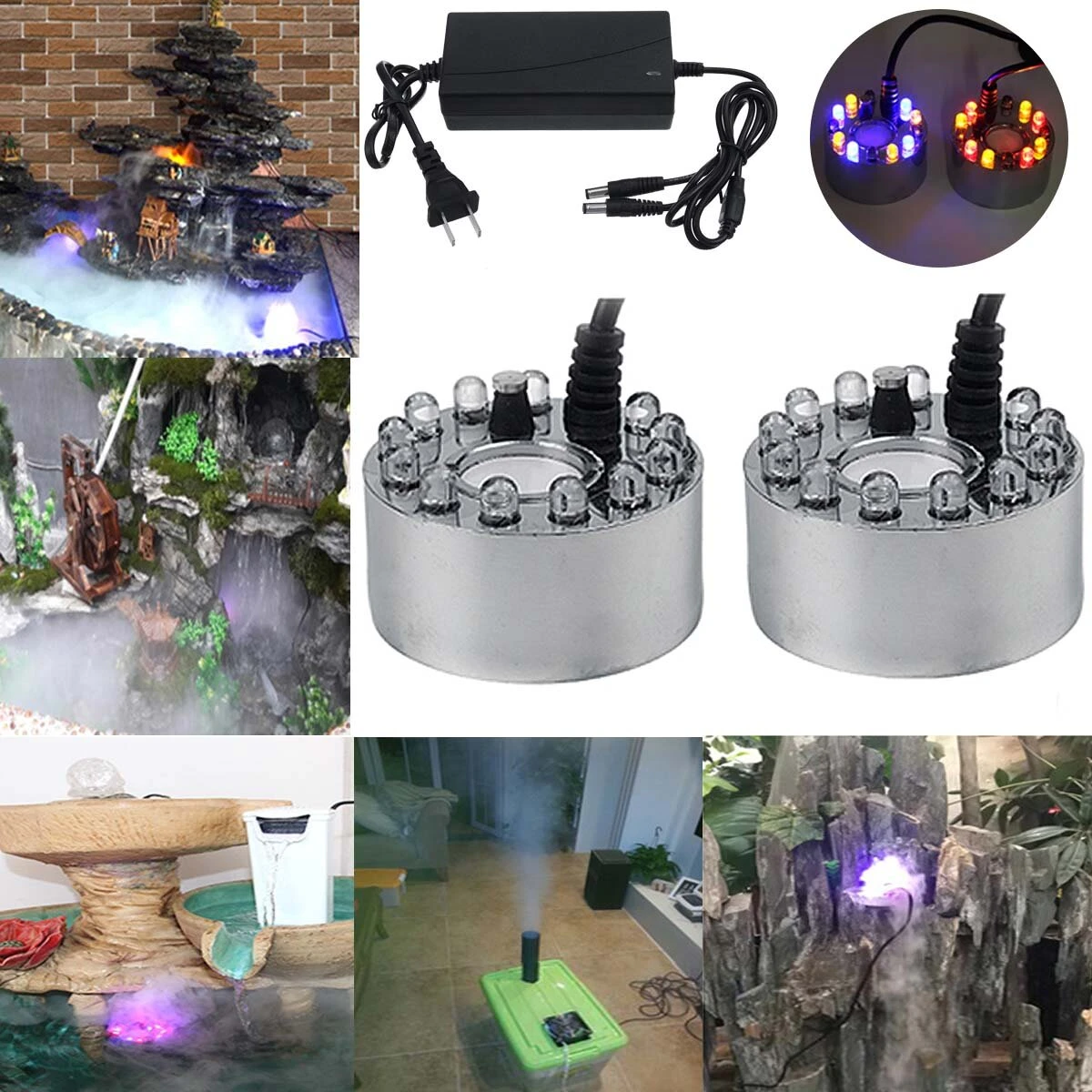 US Plug 24 LED Ultrasonic Nebulizer Mist Maker - Aquarium Water Fountain Decor - Image 2