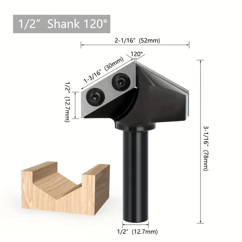 LAVIE 1/2 Inch Shank Tungsten Carbide Router Bit | 90 & 120 Degree V-Groove Milling Cutter - Image 5