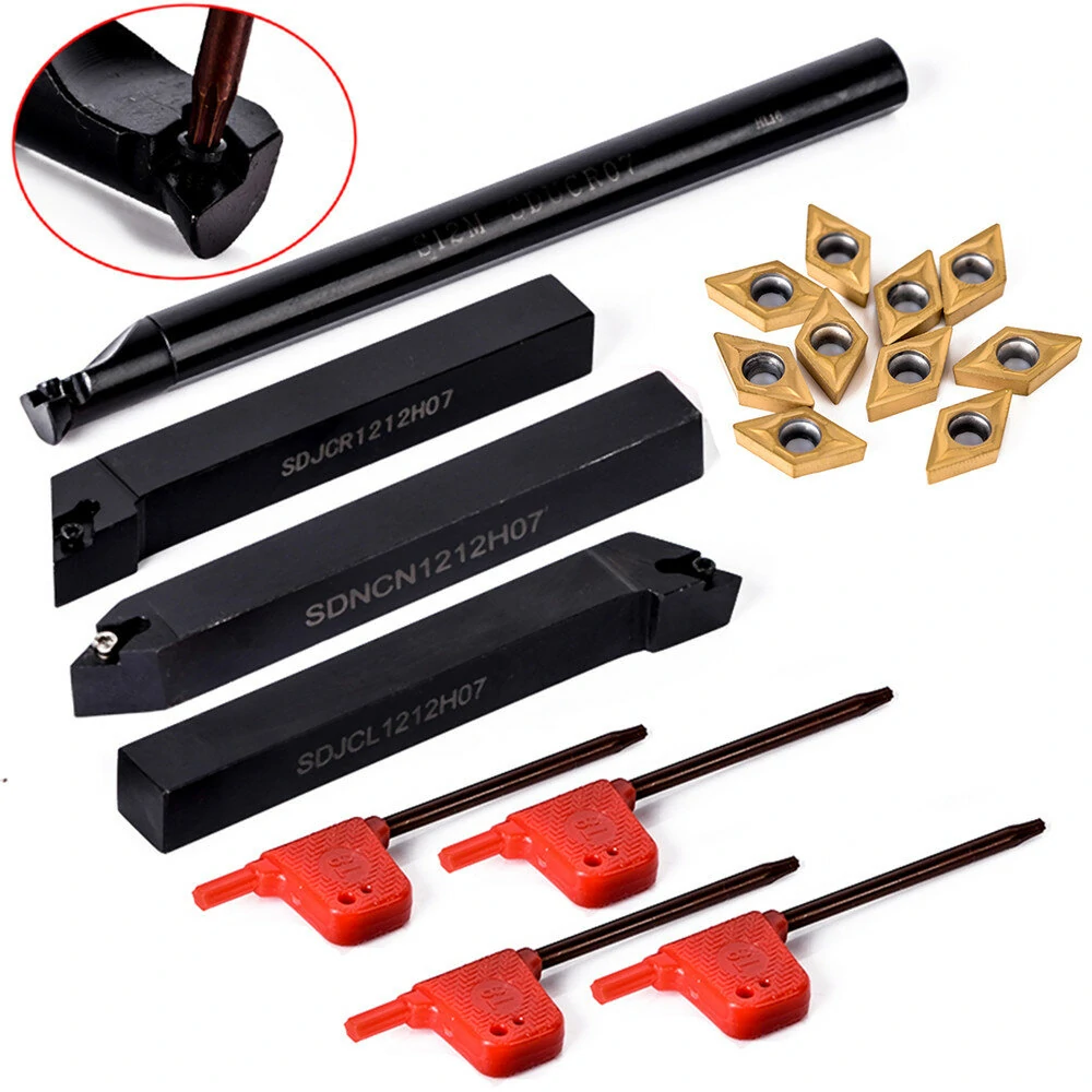 DCMT070204 Carbide Inserts - 10pcs with 4pcs 12mm Lathe Boring Bar Holder - Image 2