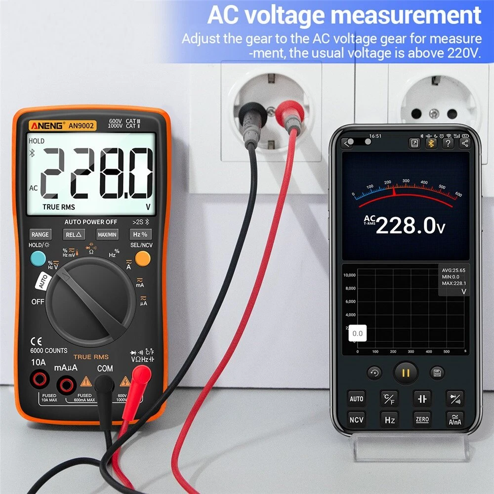 ANENG AN9002 Digital Multimeter - 6000 Count True RMS | Bluetooth & Auto-Ranging - Image 5