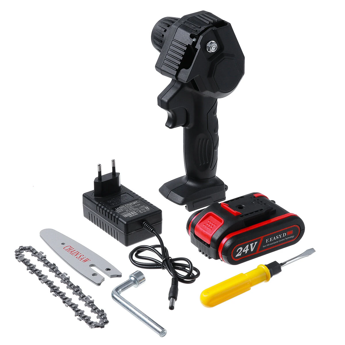 Mini Handheld Chainsaw - 24V Cordless Electric Wood Cutter - 4 Inch Bar - w/ Battery - Image 2