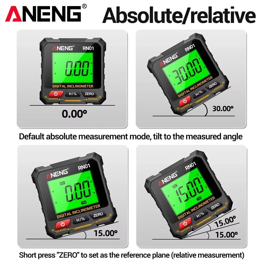 ANENG RN01 Digital Angle Gauge | Magnetic Protractor Inclinometer | 360° LCD Backlight - Image 5