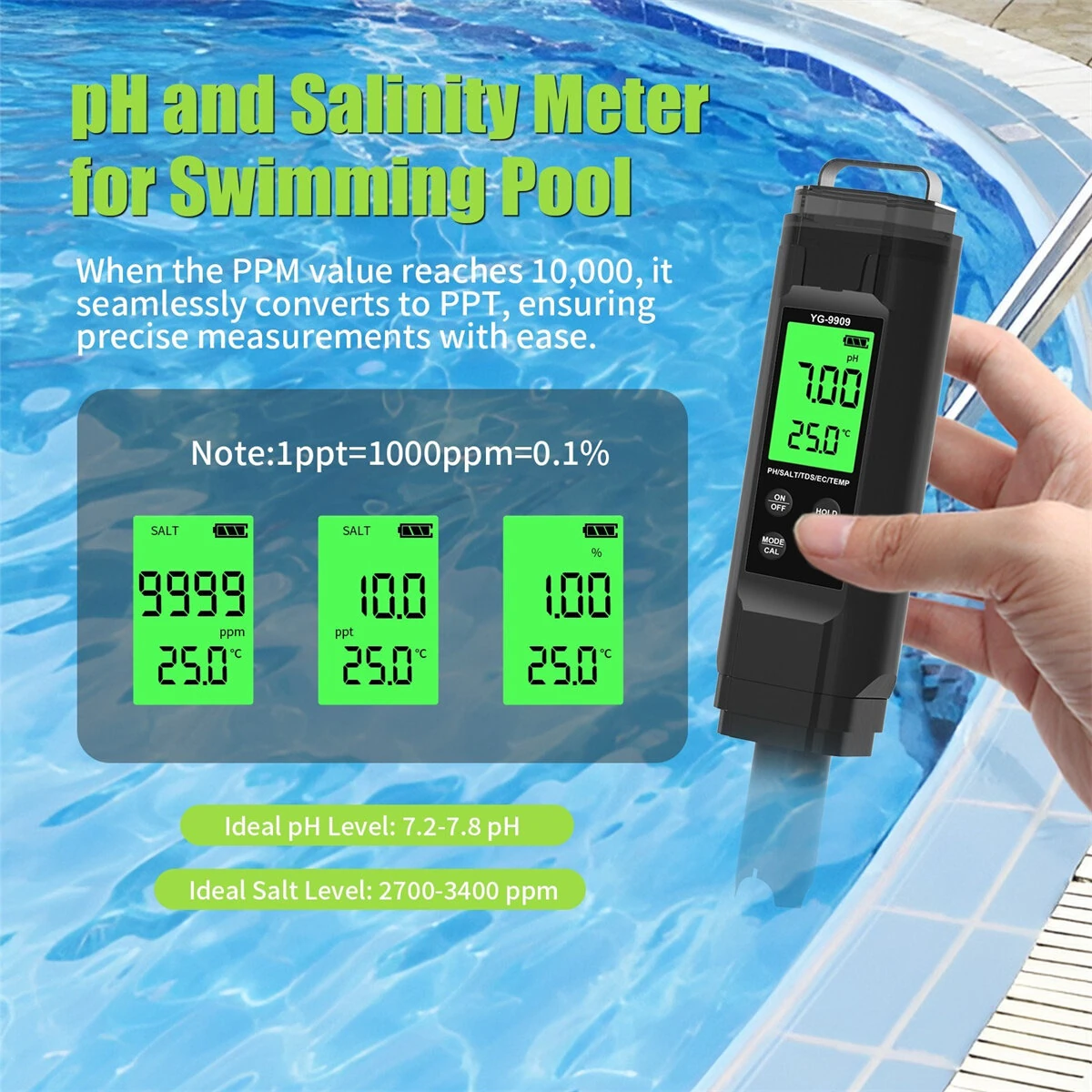 Portable Water Tester - 5-in-1 PH TDS EC Salinity & Temperature Meter - Image 2